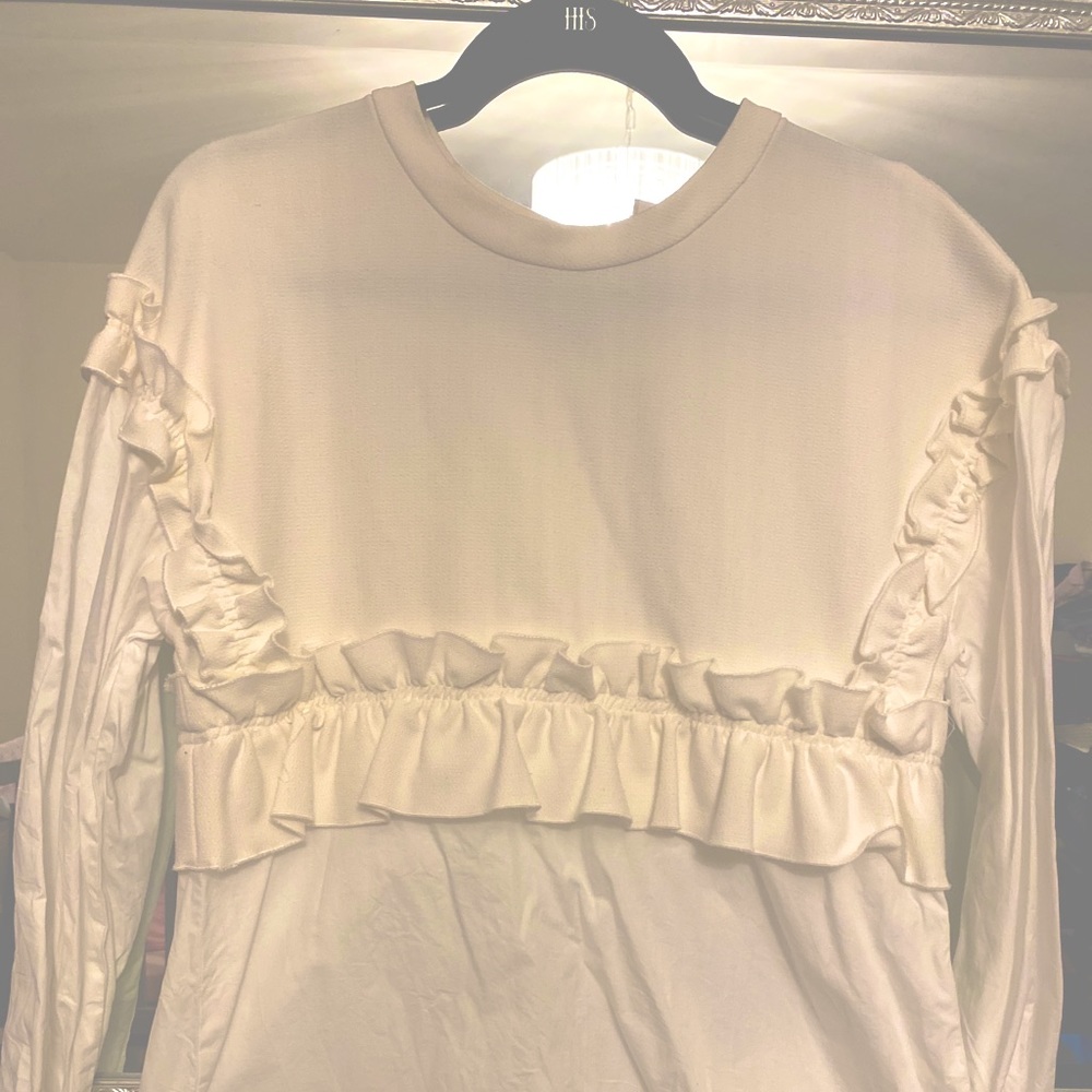 Zara White 2 tone top with ruffle detail